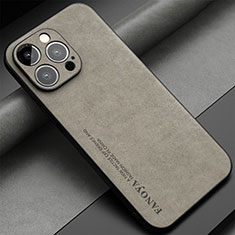 Funda Lujo Cuero Carcasa LS1 para Apple iPhone 13 Pro Max Gris