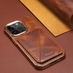 Funda Lujo Cuero Carcasa MT1 para Apple iPhone 16 Pro Marron