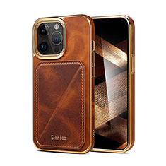 Funda Lujo Cuero Carcasa MT2 para Apple iPhone 16 Pro Marron