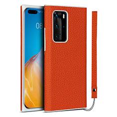 Funda Lujo Cuero Carcasa N01 para Huawei P40 Pro Naranja