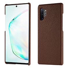 Funda Lujo Cuero Carcasa P01 para Samsung Galaxy Note 10 Plus Marron