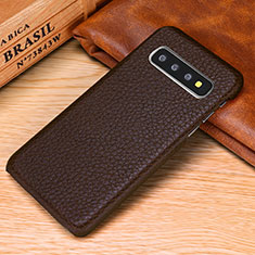 Funda Lujo Cuero Carcasa P01 para Samsung Galaxy S10 Plus Marron