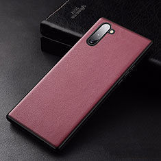 Funda Lujo Cuero Carcasa para Samsung Galaxy Note 10 Rojo Rosa