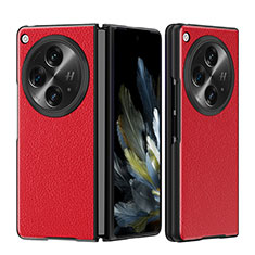 Funda Lujo Cuero Carcasa QK3 para Oppo Find N3 5G Rojo