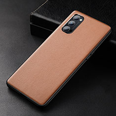 Funda Lujo Cuero Carcasa R01 para Oppo Reno4 5G Marron