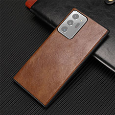 Funda Lujo Cuero Carcasa R01 para Samsung Galaxy Note 20 Ultra 5G Marron