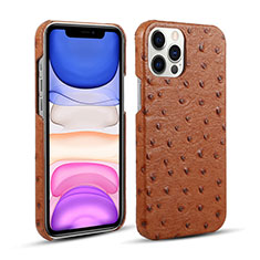 Funda Lujo Cuero Carcasa R02 para Apple iPhone 12 Pro Max Marron