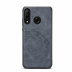 Funda Lujo Cuero Carcasa R04 para Huawei Nova 4e Gris Oscuro