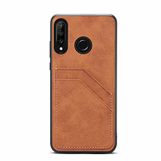 Funda Lujo Cuero Carcasa R04 para Huawei P30 Lite Naranja