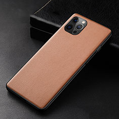 Funda Lujo Cuero Carcasa R05 para Apple iPhone 12 Pro Marron