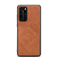 Funda Lujo Cuero Carcasa R08 para Huawei P40 Naranja