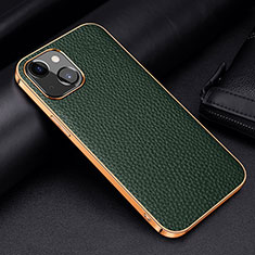 Funda Lujo Cuero Carcasa S01 para Apple iPhone 14 Verde