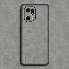 Funda Lujo Cuero Carcasa S01 para Oppo Find X5 5G Gris