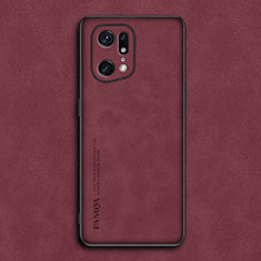 Funda Lujo Cuero Carcasa S01 para Oppo Find X5 5G Rojo