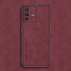 Funda Lujo Cuero Carcasa S01 para Vivo V23 5G Rojo