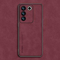 Funda Lujo Cuero Carcasa S01 para Vivo V27e 5G Rojo