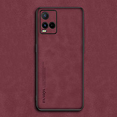 Funda Lujo Cuero Carcasa S01 para Vivo Y21 Rojo