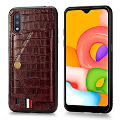 Funda Lujo Cuero Carcasa S01D para Samsung Galaxy A01 SM-A015 Marron