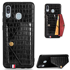 Funda Lujo Cuero Carcasa S01D para Samsung Galaxy A20 Negro