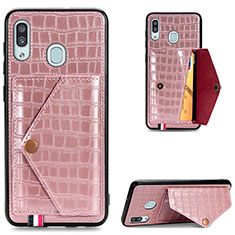 Funda Lujo Cuero Carcasa S01D para Samsung Galaxy A20 Oro Rosa