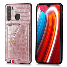 Funda Lujo Cuero Carcasa S01D para Samsung Galaxy A21 Oro Rosa