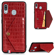 Funda Lujo Cuero Carcasa S01D para Samsung Galaxy A30 Rojo