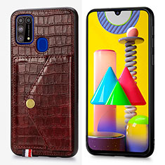 Funda Lujo Cuero Carcasa S01D para Samsung Galaxy M31 Prime Edition Marron