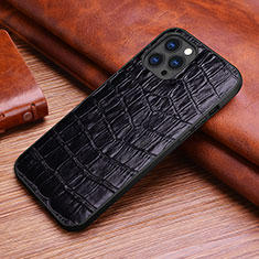 Funda Lujo Cuero Carcasa S02 para Apple iPhone 13 Pro Negro