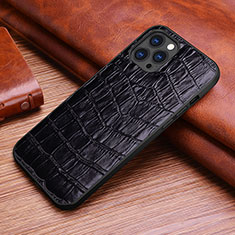 Funda Lujo Cuero Carcasa S02 para Apple iPhone 14 Pro Max Negro