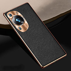 Funda Lujo Cuero Carcasa S02 para Huawei P60 Negro