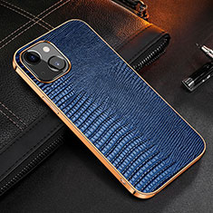 Funda Lujo Cuero Carcasa S04 para Apple iPhone 13 Azul