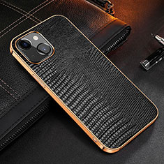 Funda Lujo Cuero Carcasa S04 para Apple iPhone 13 Negro