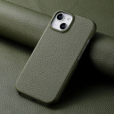 Funda Lujo Cuero Carcasa S04D para Apple iPhone 13 Verde Noche