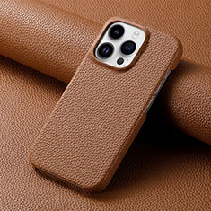 Funda Lujo Cuero Carcasa S04D para Apple iPhone 15 Pro Marron