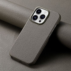 Funda Lujo Cuero Carcasa S04D para Apple iPhone 15 Pro Max Gris Oscuro