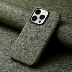 Funda Lujo Cuero Carcasa S04D para Apple iPhone 16 Pro Max Verde Noche