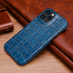 Funda Lujo Cuero Carcasa S06 para Apple iPhone 13 Pro Azul