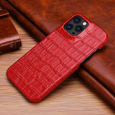 Funda Lujo Cuero Carcasa S06 para Apple iPhone 13 Pro Rojo