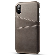 Funda Lujo Cuero Carcasa S06 para Apple iPhone X Gris