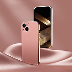 Funda Lujo Cuero Carcasa S07 para Apple iPhone 15 Oro Rosa