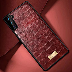 Funda Lujo Cuero Carcasa S08 para Samsung Galaxy S21 FE 5G Marron