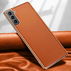 Funda Lujo Cuero Carcasa S09 para Samsung Galaxy S24 5G Naranja