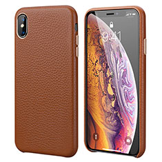 Funda Lujo Cuero Carcasa S14 para Apple iPhone X Naranja