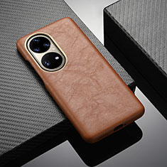 Funda Lujo Cuero Carcasa ST1 para Huawei P50 Pro Marron