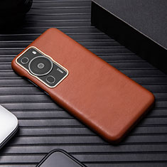 Funda Lujo Cuero Carcasa ST1 para Huawei P60 Marron