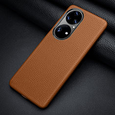 Funda Lujo Cuero Carcasa ST2 para Huawei P50e Marron