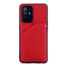 Funda Lujo Cuero Carcasa Y01B para Oppo A94 5G Rojo