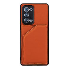 Funda Lujo Cuero Carcasa Y01B para Oppo Reno6 Pro+ Plus 5G Marron