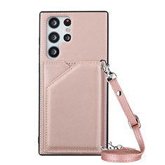 Funda Lujo Cuero Carcasa Y01B para Samsung Galaxy S22 Ultra 5G Oro Rosa