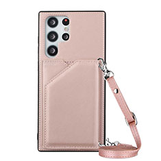 Funda Lujo Cuero Carcasa Y01B para Samsung Galaxy S23 Ultra 5G Oro Rosa